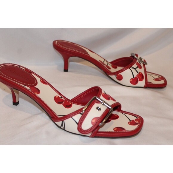 Coach Margot Sandals Cherry Print NIB RED WHITE - Picture 1 of 9